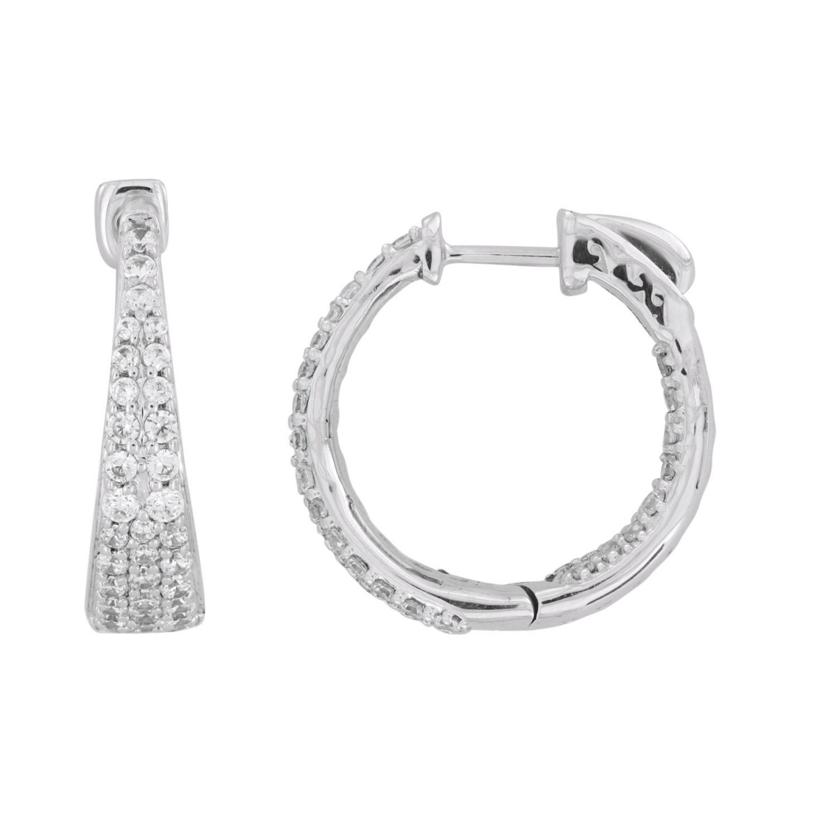 14K WHITE GOLD 1CT ROUND DIAMOND LADIES HOOPS EARRINGS 