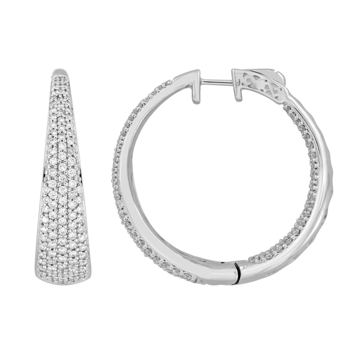 14K WHITE GOLD 2 1/2CT ROUND DIAMOND LADIES HOOPS EARRINGS