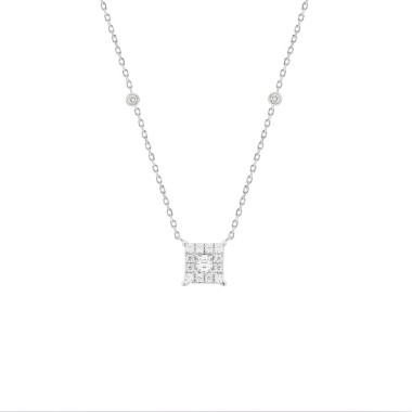 14K WHITE GOLD 1/4CT ROUND/PRINCESS DIAMOND LADIES NECKLACE