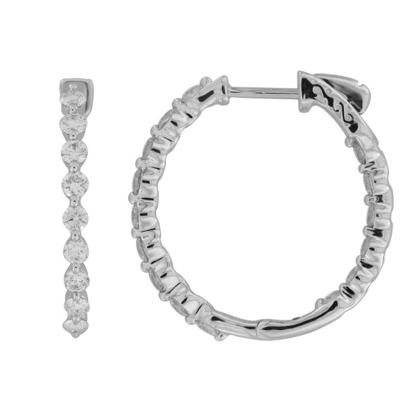 14K WHITE GOLD 1CT ROUND DIAMOND LADIES HOOPS EARR...