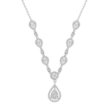 14K WHITE GOLD 1 3/4CT ROUND/BAGUETTE DIAMOND LADIES NECKLACE