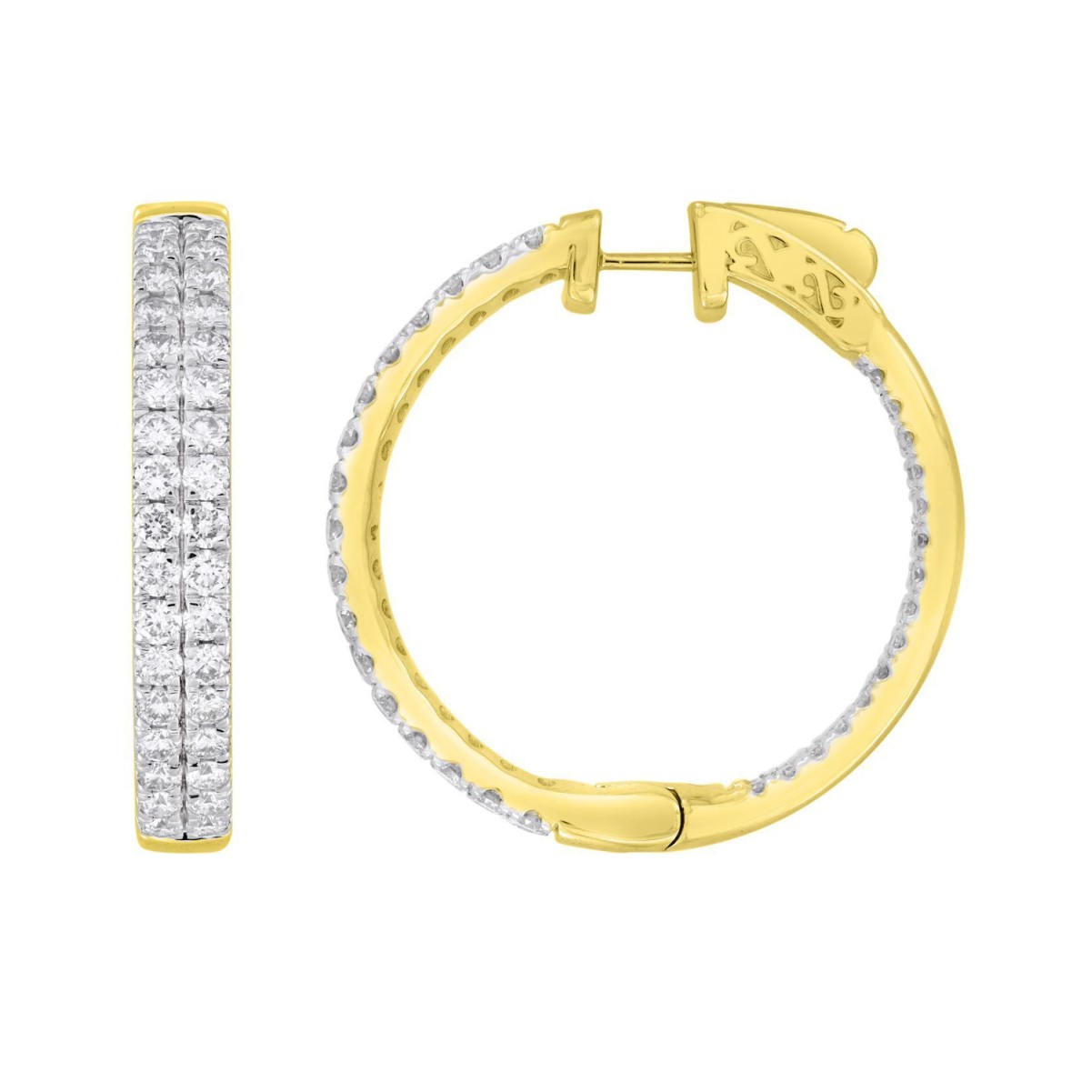 14K YELLOW GOLD 3CT ROUND DIAMOND LADIES HOOPS EARRINGS 