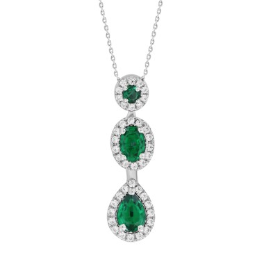 14K WHITE GOLD 1 7/8CT ROUND/PEAR/OVAL DIAMOND LADIES PENDANT WITH CHAIN(COLOR STONE ROUND/PEAR/OVAL/GREEEN EMERALD DIAMOND 1 3/8CT)