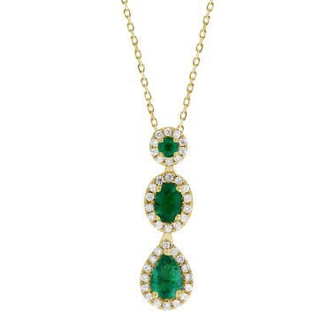 14K YELLOW GOLD 1 7/8TW ROUND/PEAR/OVAL DIAMOND LADIES PENDANT WITH CHAIN (COLOUR STONE ROUND/PEAR/OVAL/GREEN EMERALD DIAMOND 1 3/8CT)