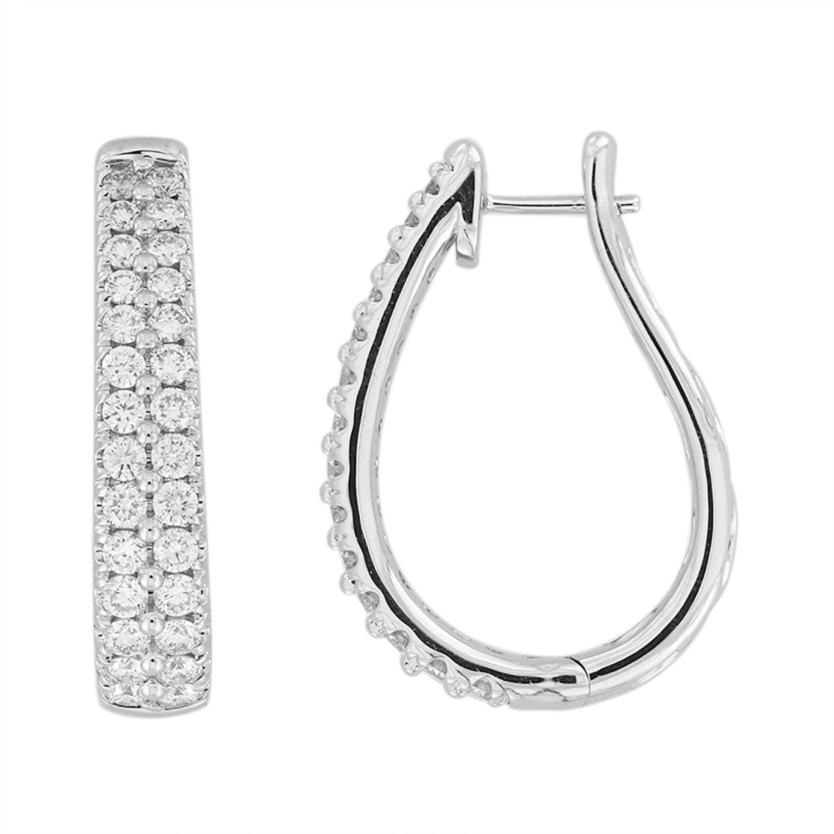 14K WHITE GOLD 2CT ROUND DIAMOND LADIES HOOPS EARRINGS 