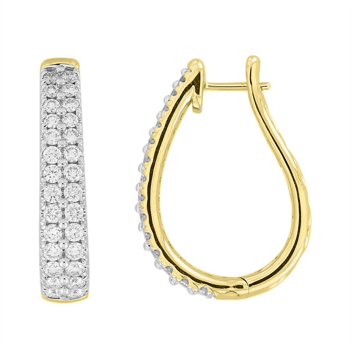 14K YELLOW GOLD 2CT ROUND DIAMOND LADIES HOOPS EARRINGS 