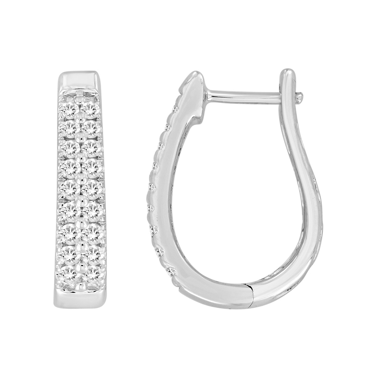 14K WHITE GOLD 1/2CT ROUND DIAMOND LADIES HOOPS EARRINGS 