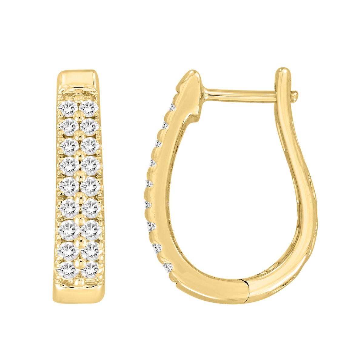 14K YELLOW GOLD 1/2CT ROUND DIAMOND LADIES HOOPS EARRINGS 