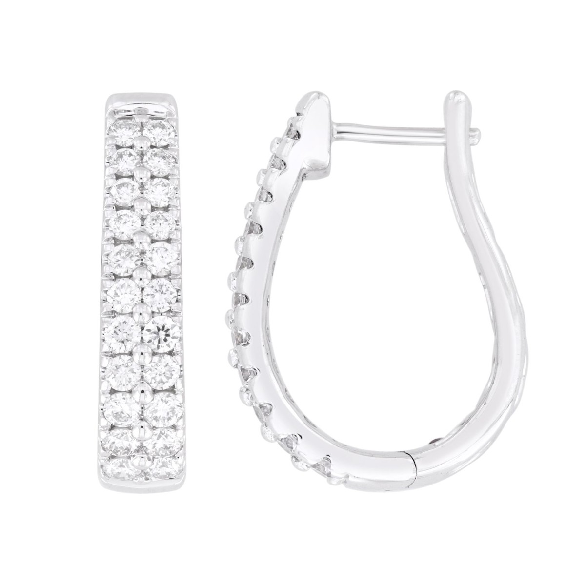 14K WHITE GOLD 1CT ROUND DIAMOND LADIES HOOPS EARRINGS 