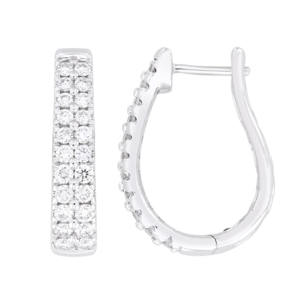 14K WHITE GOLD 1CT ROUND DIAMOND LADIES HOOPS EARR...