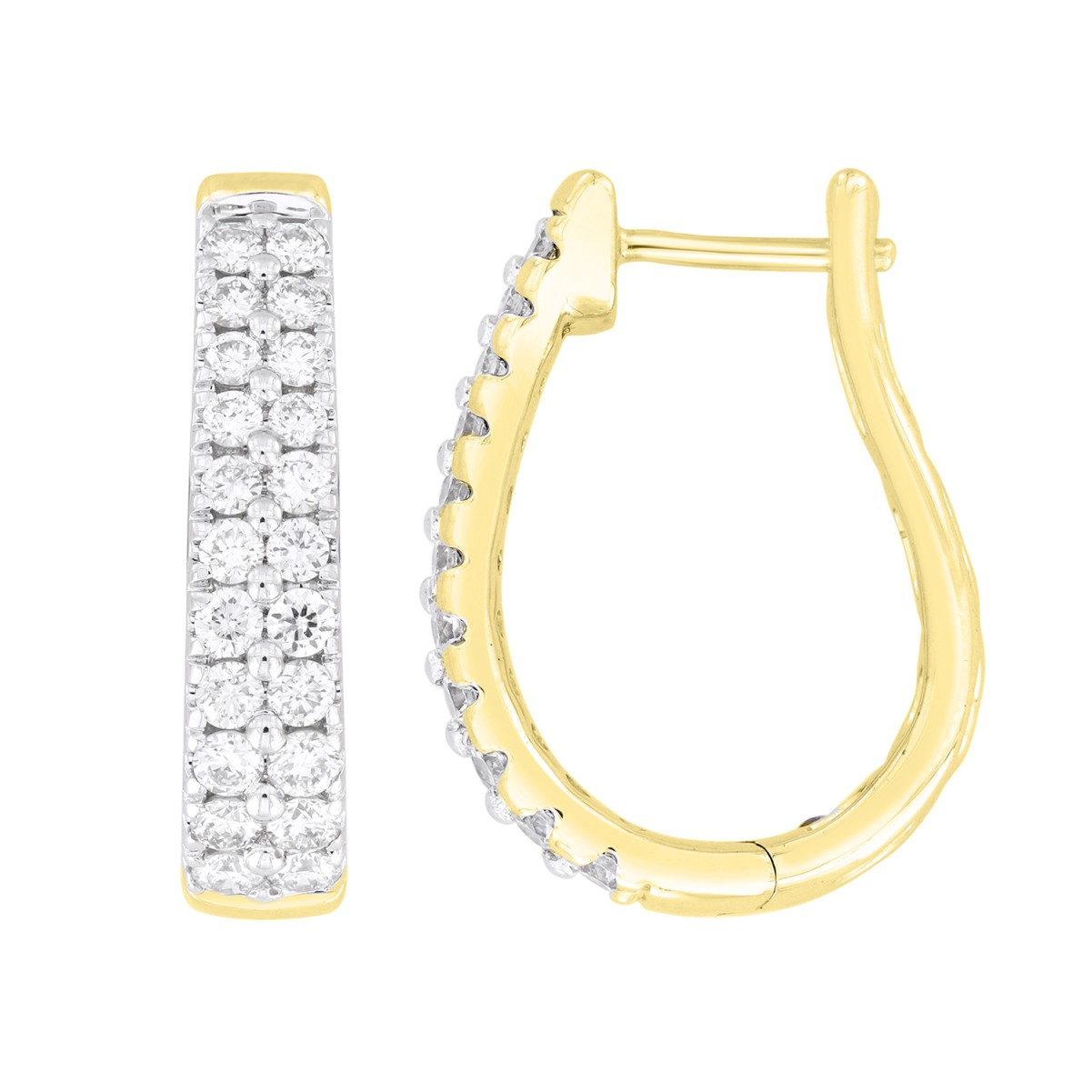 14K YELLOW GOLD 1CT ROUND DIAMOND LADIES HOOPS EARRINGS 