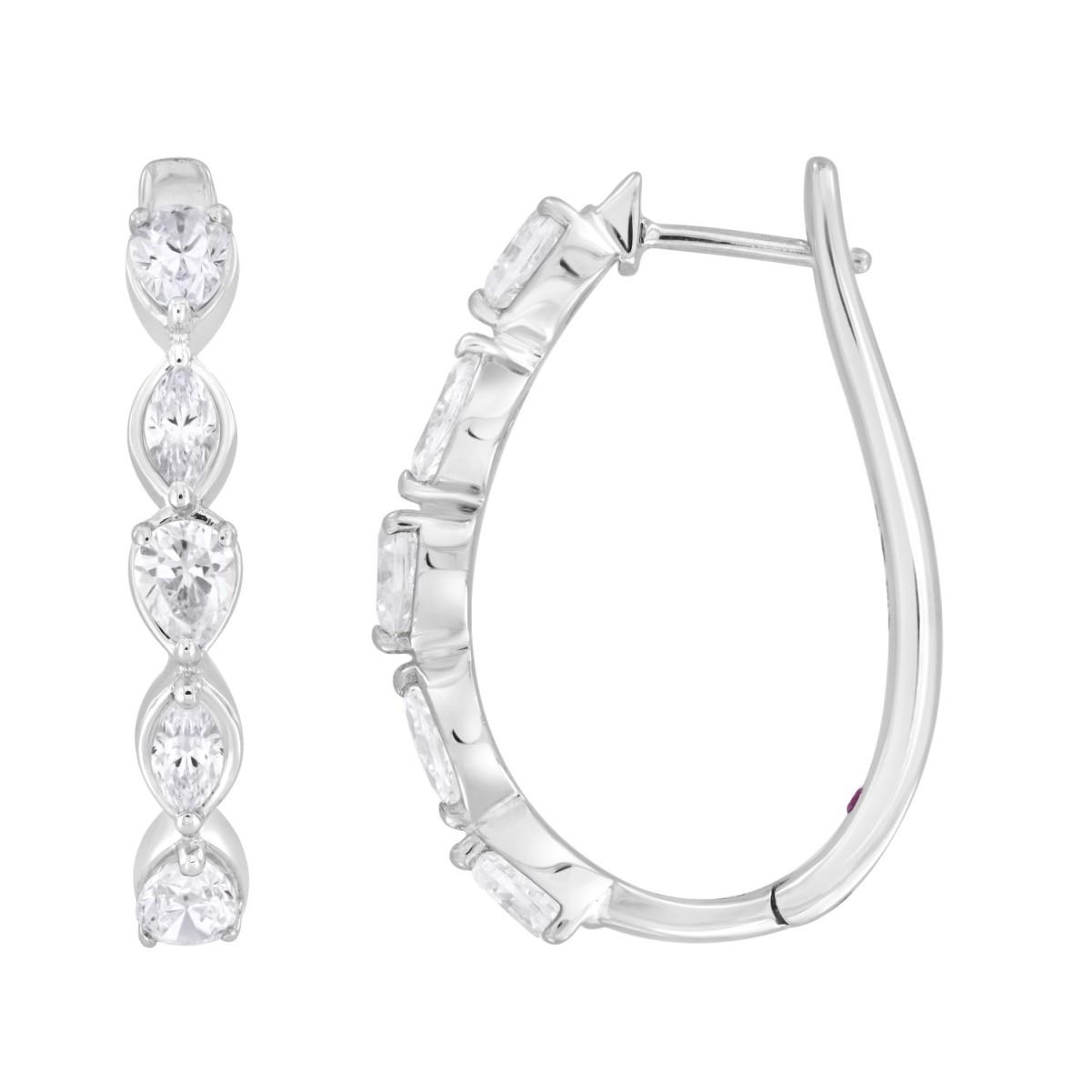 14K WHITE GOLD 1 1/2CT PEAR/MARQUISE DIAMOND LADIES HOOPS EARRINGS