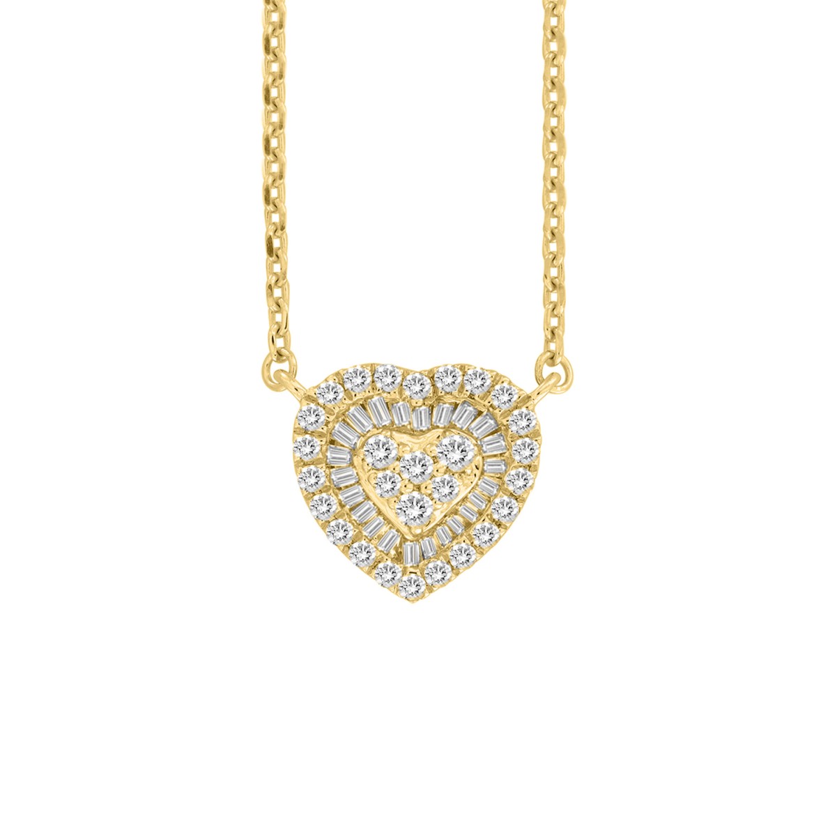 14K YELLOW GOLD 1/2CT ROUND/BAGUETTE DIAMOND LADIES NECKLACE 