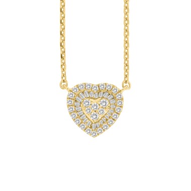 14K YELLOW GOLD 1/2CT ROUND/BAGUETTE DIAMOND LADIES NECKLACE 