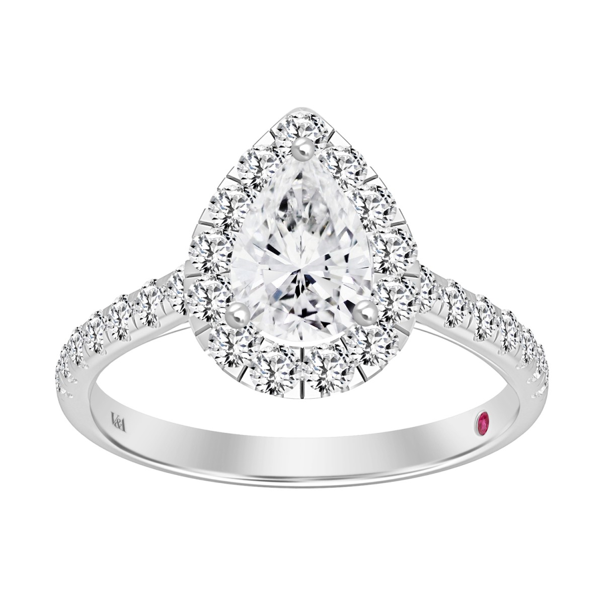 14k White Gold 1 1 2ct Round Diamond Pear Diamond Ladies Ring (center 