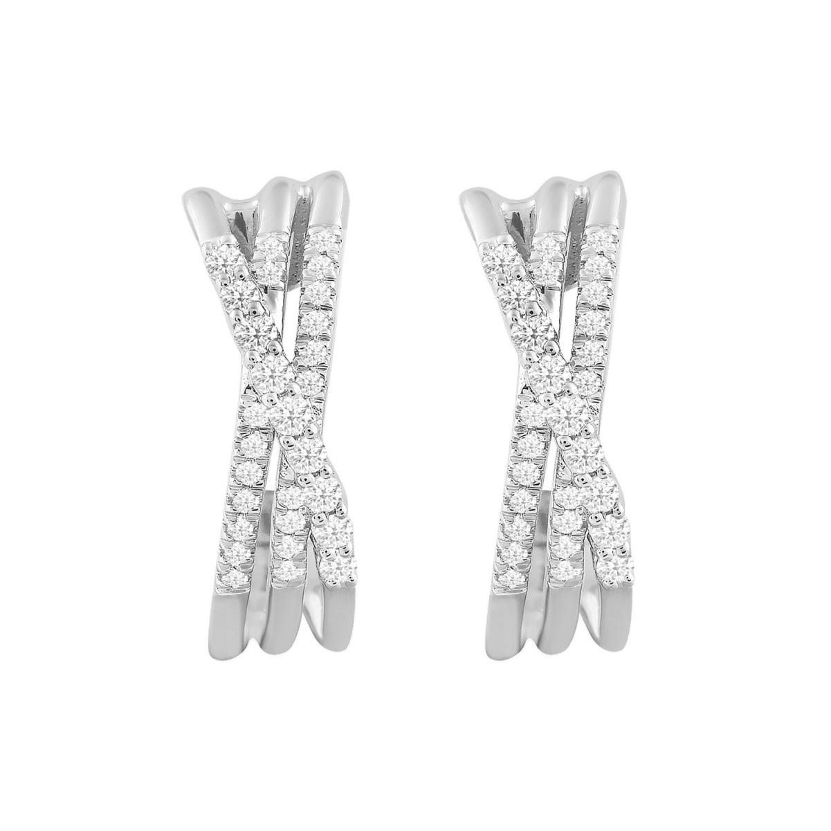 14K WHITE GOLD 1 1/2CT ROUND DIAMOND LADIES HOOPS EARRINGS 