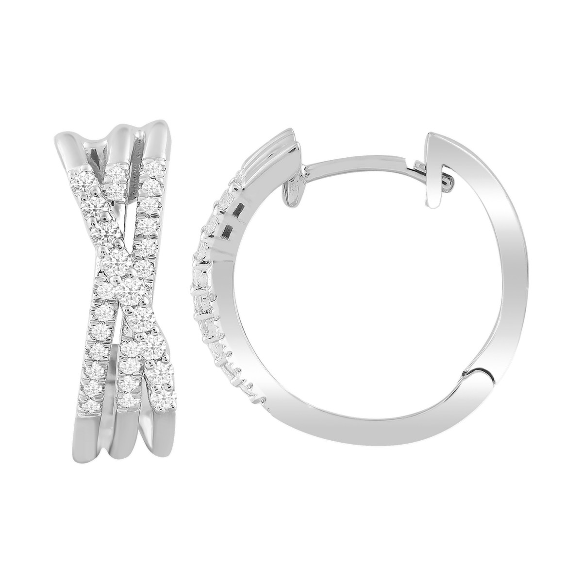 14K WHITE GOLD 1 1/2CT ROUND DIAMOND LADIES HOOPS EARRINGS 