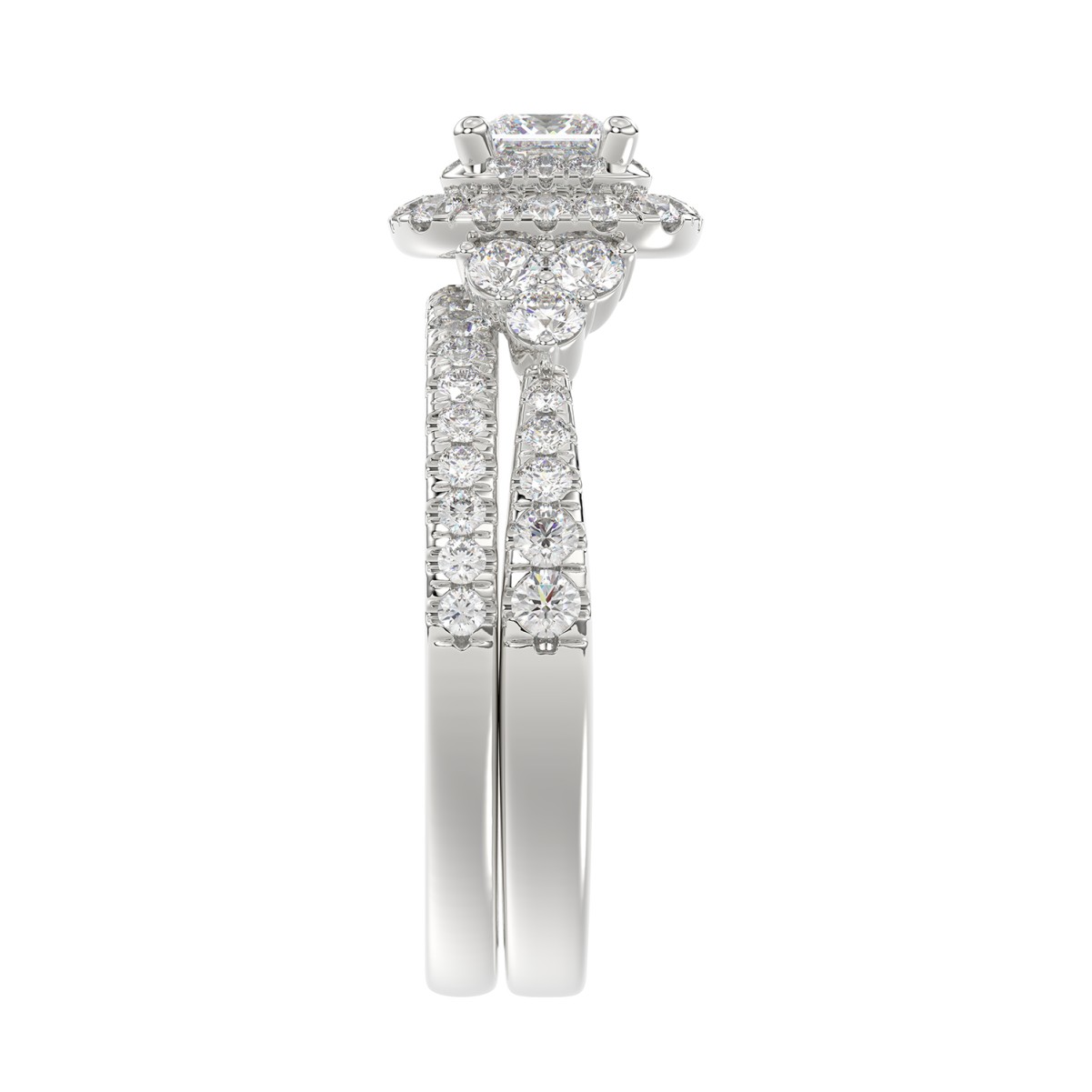 14K WHITE GOLD 1 1/2CT ROUND/PRINCESS DIAMOND LADIES BRIDAL SET(CENTER STONE PRINCESS DIAMOND 1/2CT)