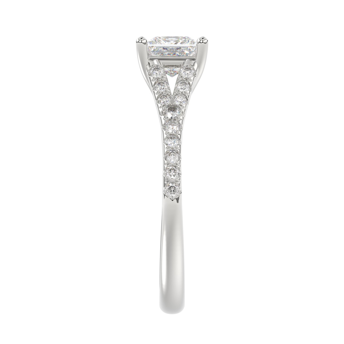 14K WHITE GOLD 1CT ROUND/PRINCESS DIAMOND LADIES RING(CENTER STONE PRINCESS DIAMOND 3/4CT)