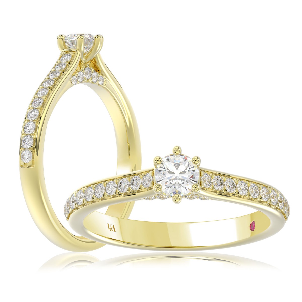 14K YELLOW GOLD 1/2CT ROUND DIAMOND LADIES RING ( CENTER STONE ROUND DIAMOND 0.25CT )