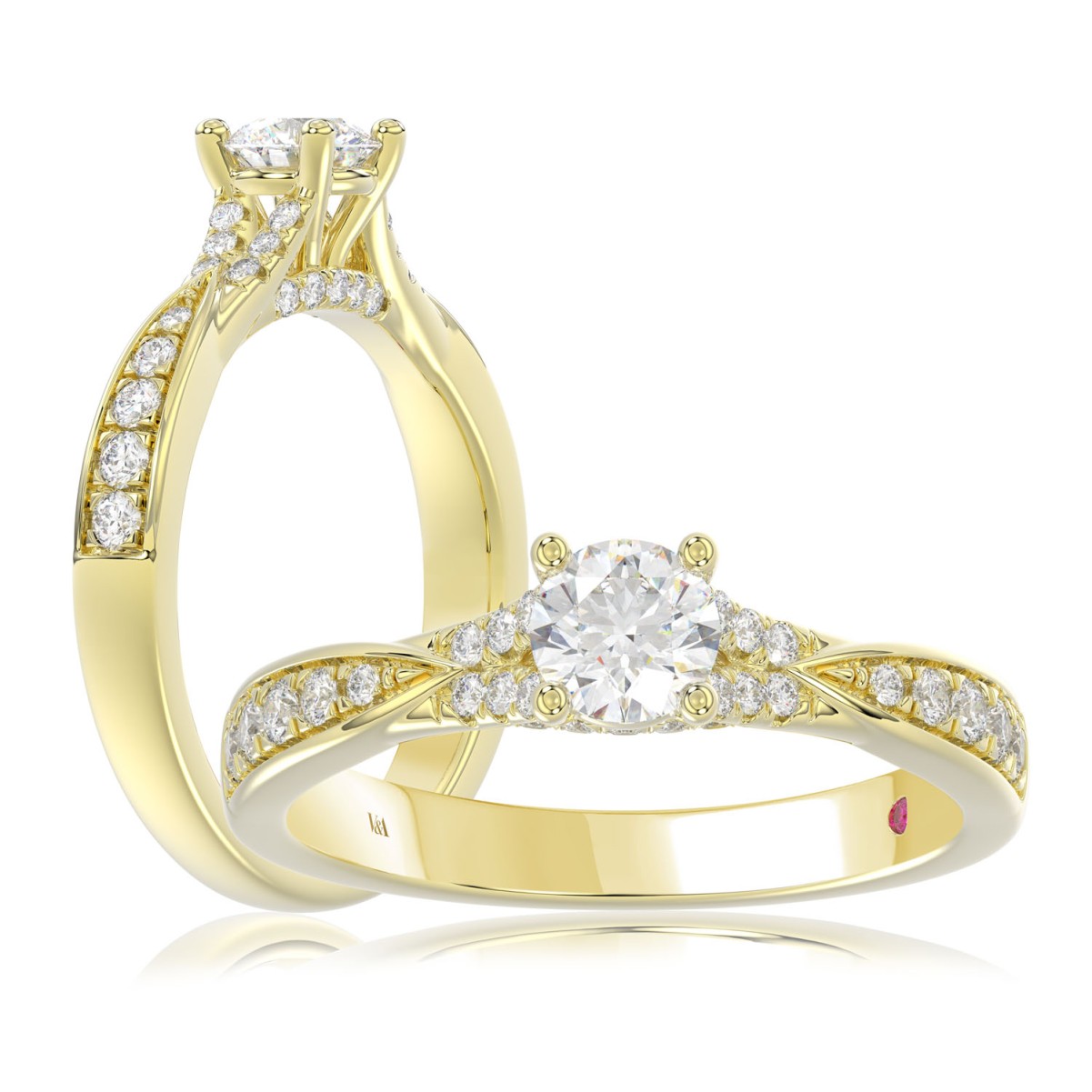 14K YELLOW GOLD 3/4CT ROUND DIAMOND LADIES RING ( CENTER STONE ROUND DIAMOND 0.40CT)