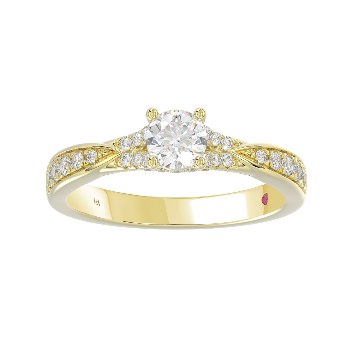 14K YELLOW GOLD 3/4CT ROUND DIAMOND LADIES RING( CENTER STONE ROUND DIAMOND 3/8CT)