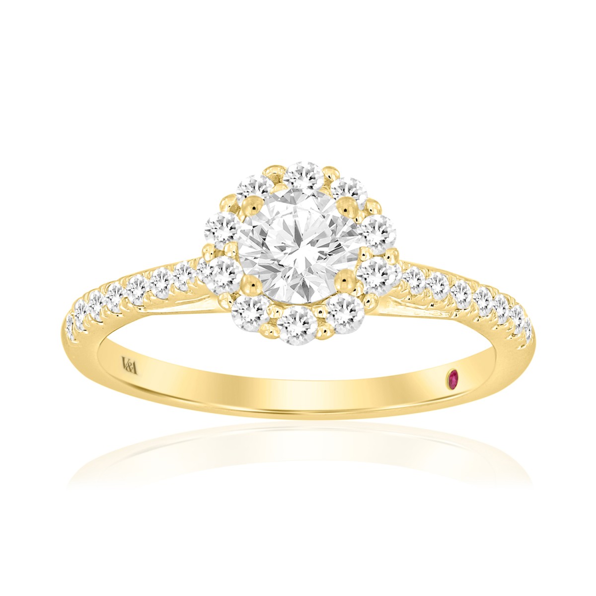 14K YELLOW GOLD 3/4CT ROUND DIAMOND LADIES RING ( CENTER STONE ROUND DIAMOND 0.33CT)