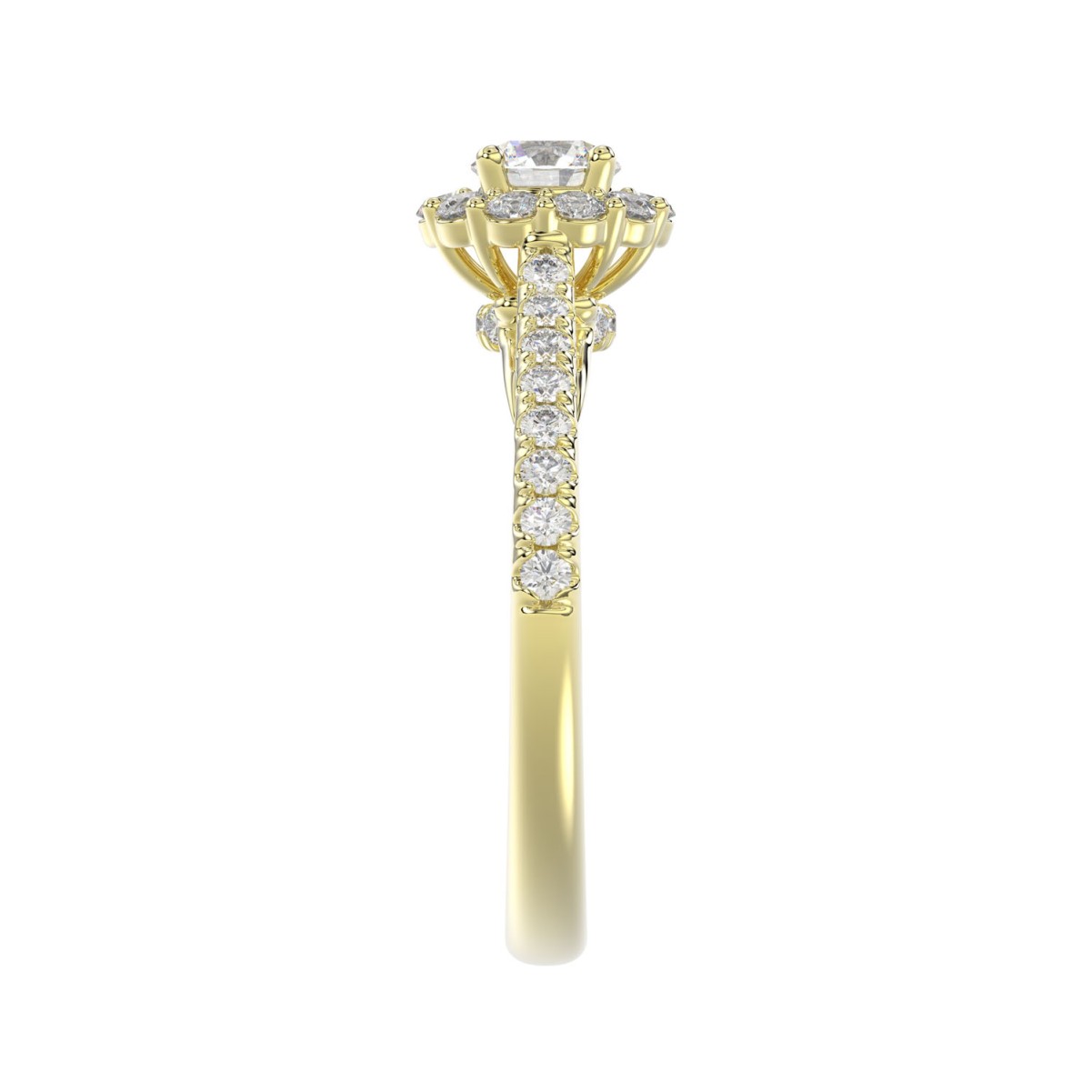 14K YELLOW GOLD 3/4CT ROUND DIAMOND LADIES RING( CENTER STONE ROUND DIAMOND 1/3CT)