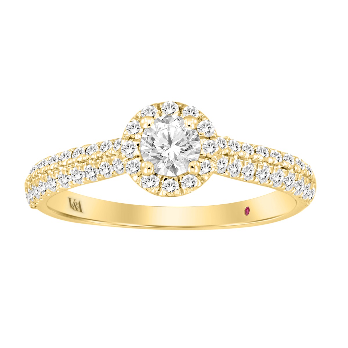 14K YELLOW GOLD 5/8CT ROUND DIAMOND LADIES RING (CENTER STONE ROUND DIAMOND 0.25CT)