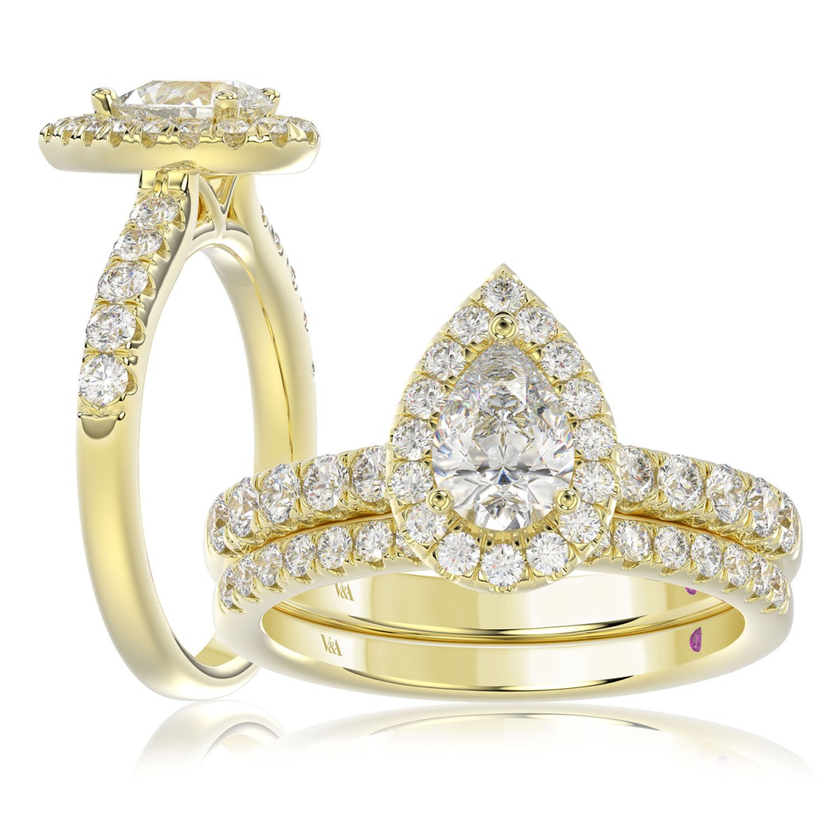14K YELLOW GOLD 1 1/2CT ROUND/PEAR DIAMOND LADIES BRIDAL SET(CENTER STONE PEAR DIAMOND 3/4CT)