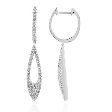 14K WHITE GOLD 1/2CT ROUND DIAMOND LADIES HOOPS EARRINGS 