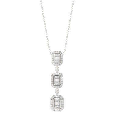 14K WHITE GOLD 1/2CT ROUND/BAGUETTE DIAMOND LADIES PENDANT WITH CHAIN  