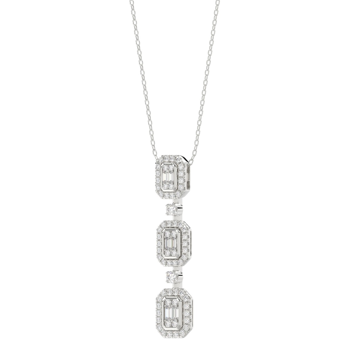 14K WHITE GOLD 1/2CT ROUND/BAGUETTE DIAMOND LADIES PENDANT WITH CHAIN  