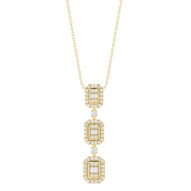 14K YELLOW GOLD 1/2CT ROUND/BAGUETTE DIAMOND LADIES PENDANT WITH CHAIN  