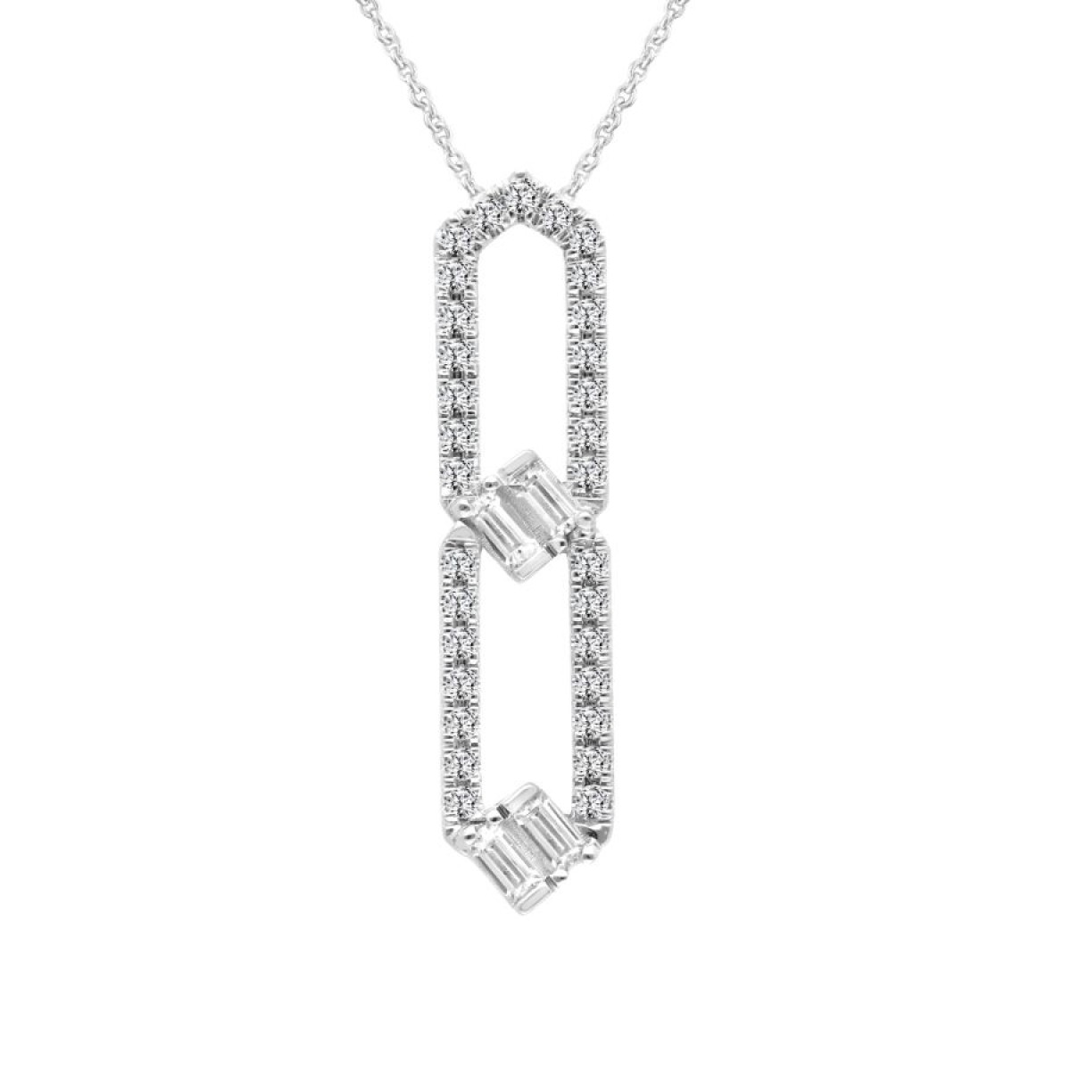 14K WHITE GOLD 1/4CT ROUND/BAGUETTE DIAMOND LADIES PENDANT WITH CHAIN  