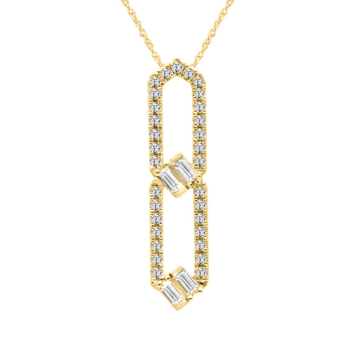 14K YELLOW GOLD 1/4CT ROUND/BAGUETTE DIAMOND LADIES PENDANT WITH CHAIN  