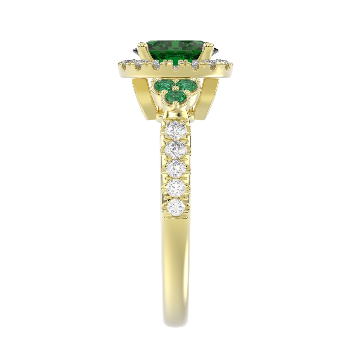 14K YELLOW GOLD 1 3/8CT ROUND/OVAL DIAMOND LADIES FASHION RING(COLOR STONE OVAL GREEN EMERALD DIAMOND 1CT)