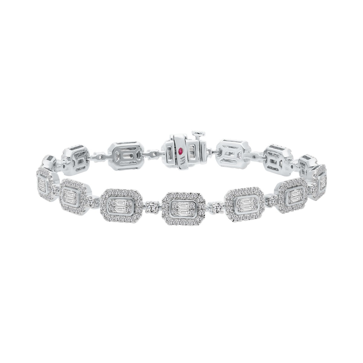 14K WHITE GOLD 3CT ROUND/BAGUETTE DIAMOND LADIES BRACELET 