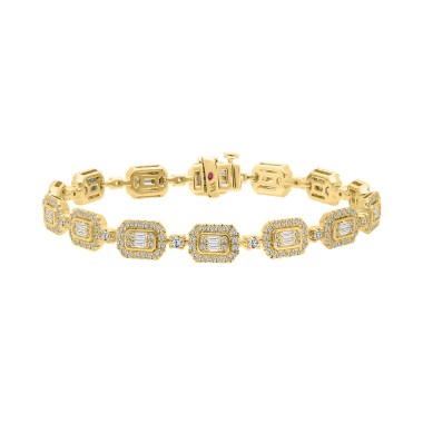 14K YELLOW GOLD 3CT ROUND/BAGUETTE DIAMOND LADIES BRACELET 