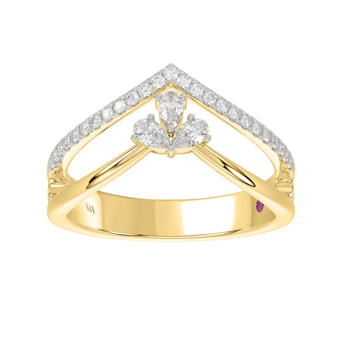 14K YELLOW GOLD 1/2CT ROUND/PEAR DIAMOND LADIES RING