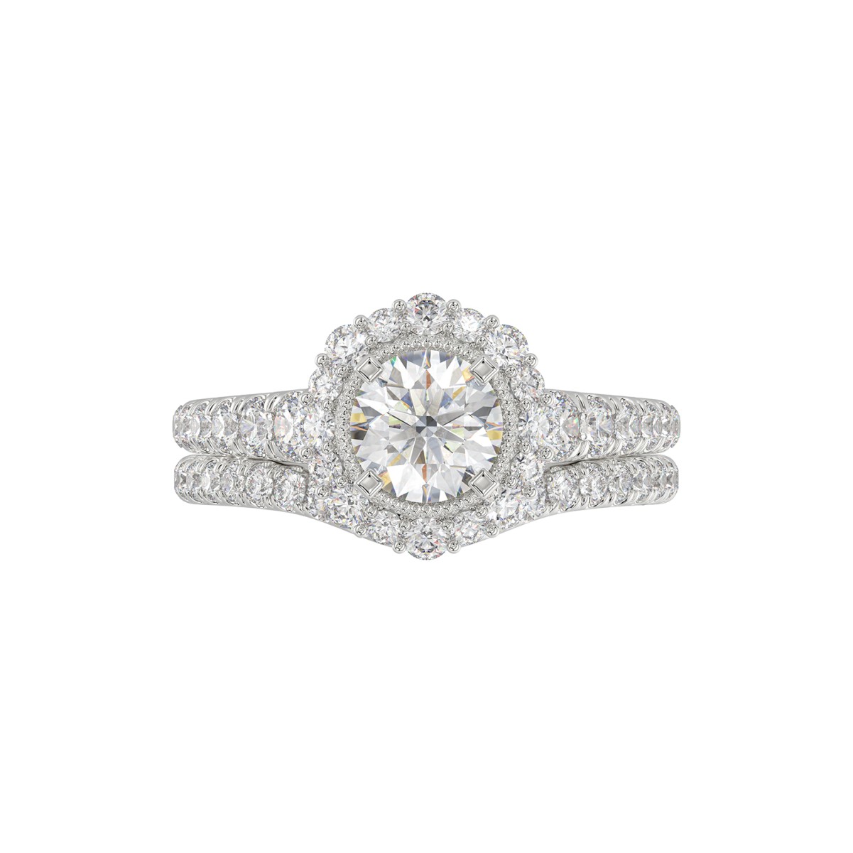 14K WHITE GOLD 1CT ROUND DIAMOND LADIES SEMI MOUNT BRIDAL SET(CENTER STONE MOUNT ROUND DIAMOND 1CT)