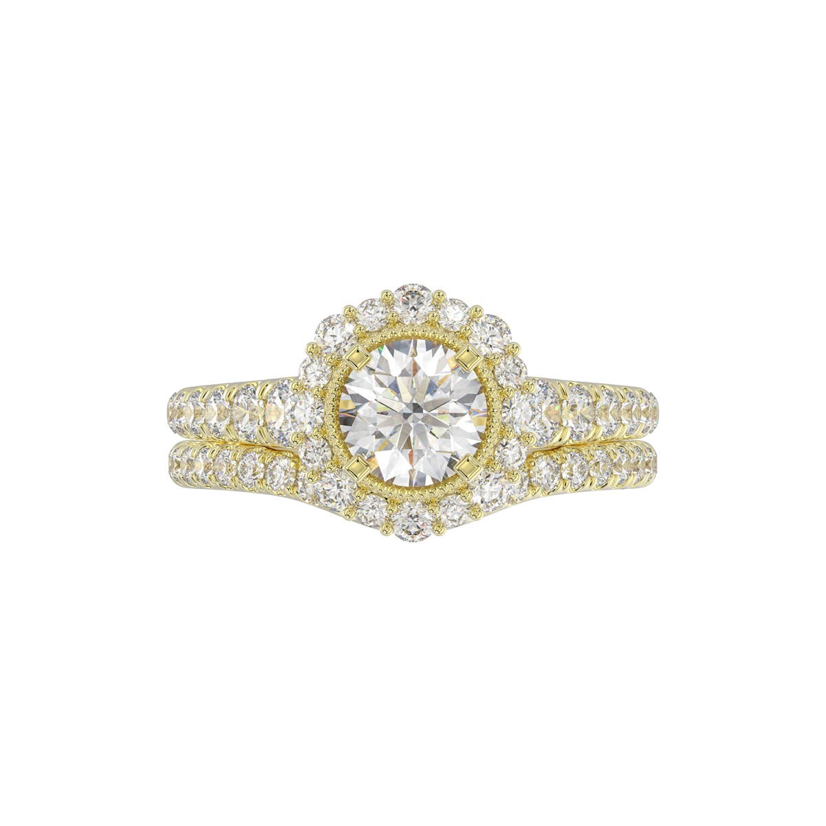 14K YELLOW GOLD 1CT ROUND DIAMOND LADIES SEMI MOUNT BRIDAL SET(CENTER STONE MOUNT ROUND DIAMOND 1CT)