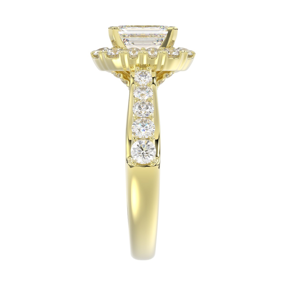 14K YELLOW GOLD 1CT ROUND/EMERALD DIAMOND LADIES SEMI MOUNT RING(CENTER STONE MOUNT EMERALD DIAMOND 1CT)