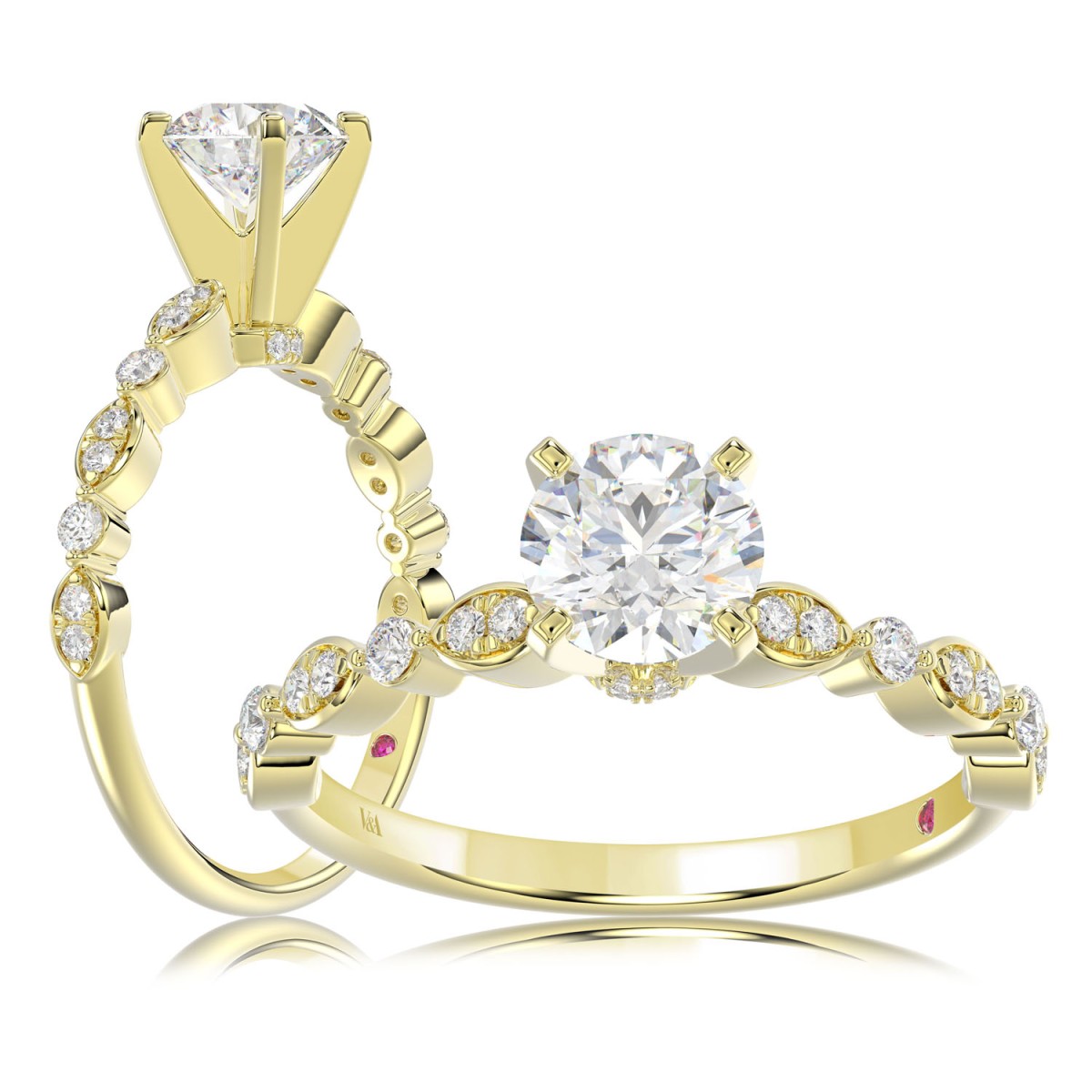 14K YELLOW GOLD 1/4CT ROUND DIAMOND LADIES SEMI MOUNT RING (CENTER STONE MOUNT ROUND DIAMOND 1.00CT)