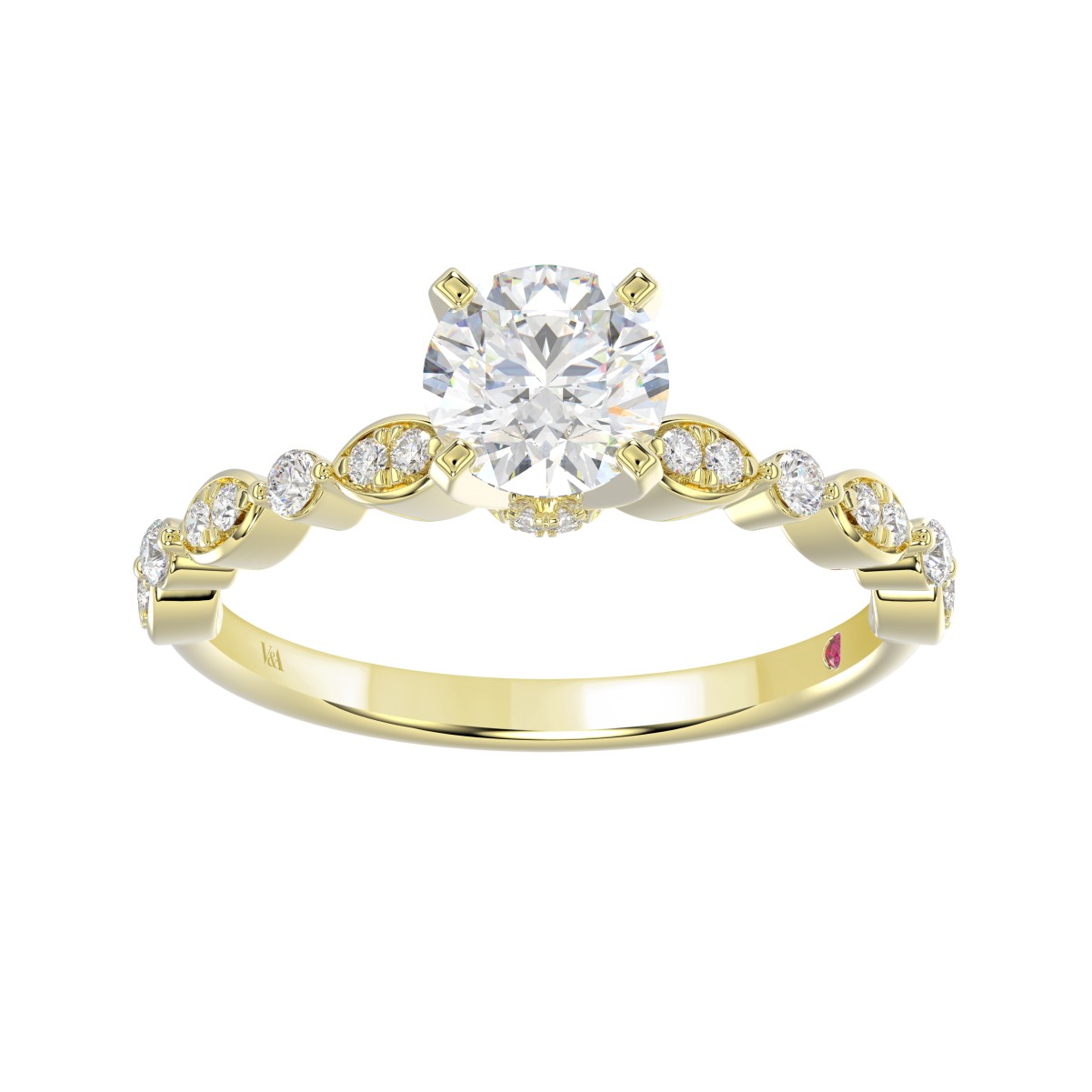 14K YELLOW GOLD 1/4CT ROUND DIAMOND LADIES SEMI MOUNT RING(CENTER STONE MOUNT ROUND DIAMOND 1CT)