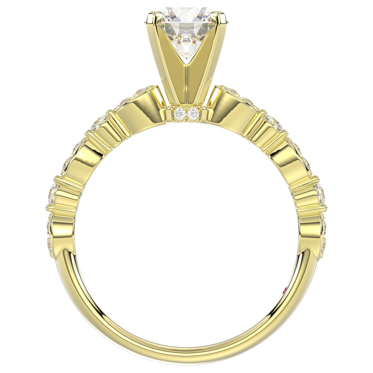 14K YELLOW GOLD 1/4CT ROUND DIAMOND LADIES SEMI MOUNT RING(CENTER STONE MOUNT ROUND DIAMOND 1CT)