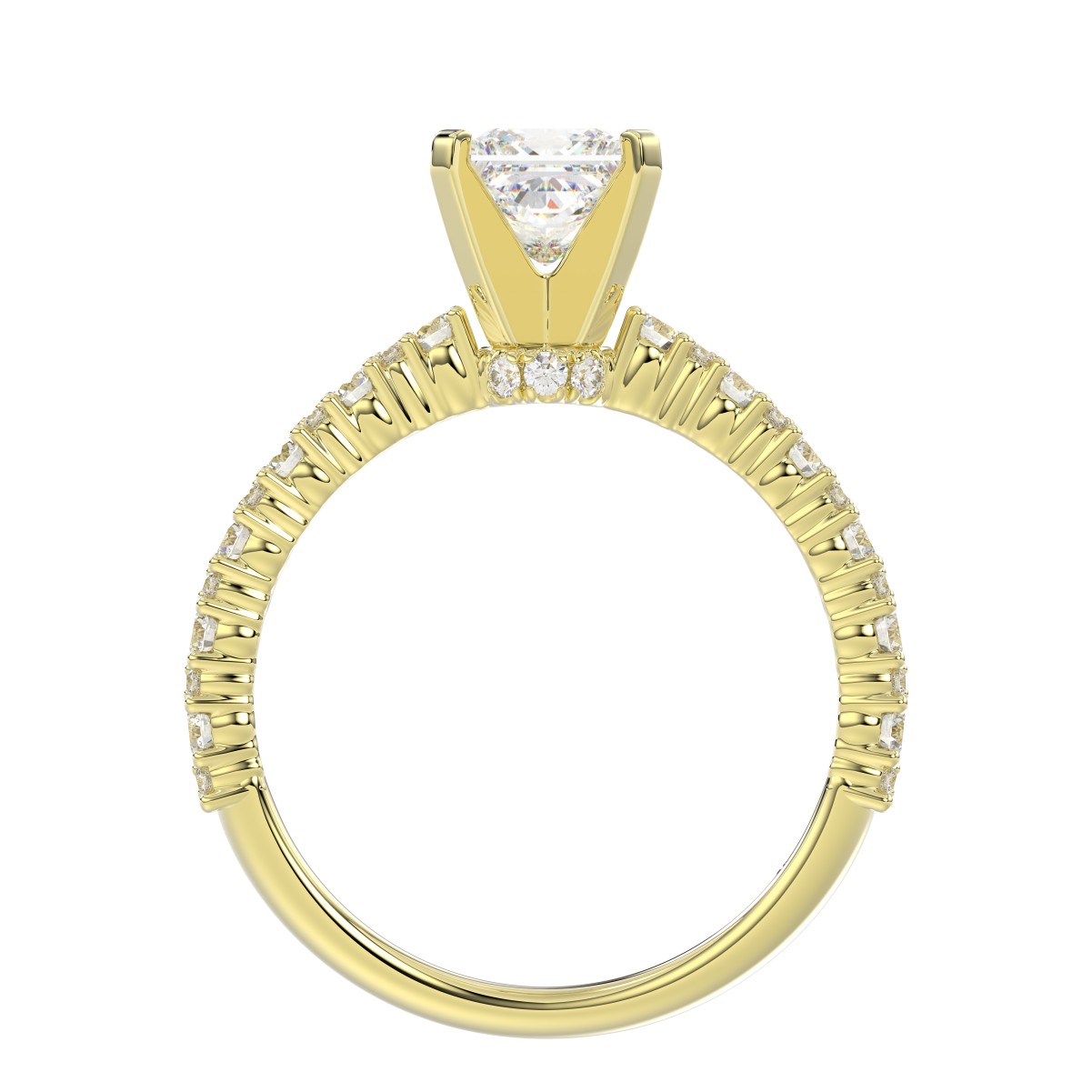 14K YELLOW GOLD 1/2CT ROUND DIAMOND LADIES SEMI MOUNT RING(CENTER STONE MOUNT PRINCESS DIAMOND 1CT)