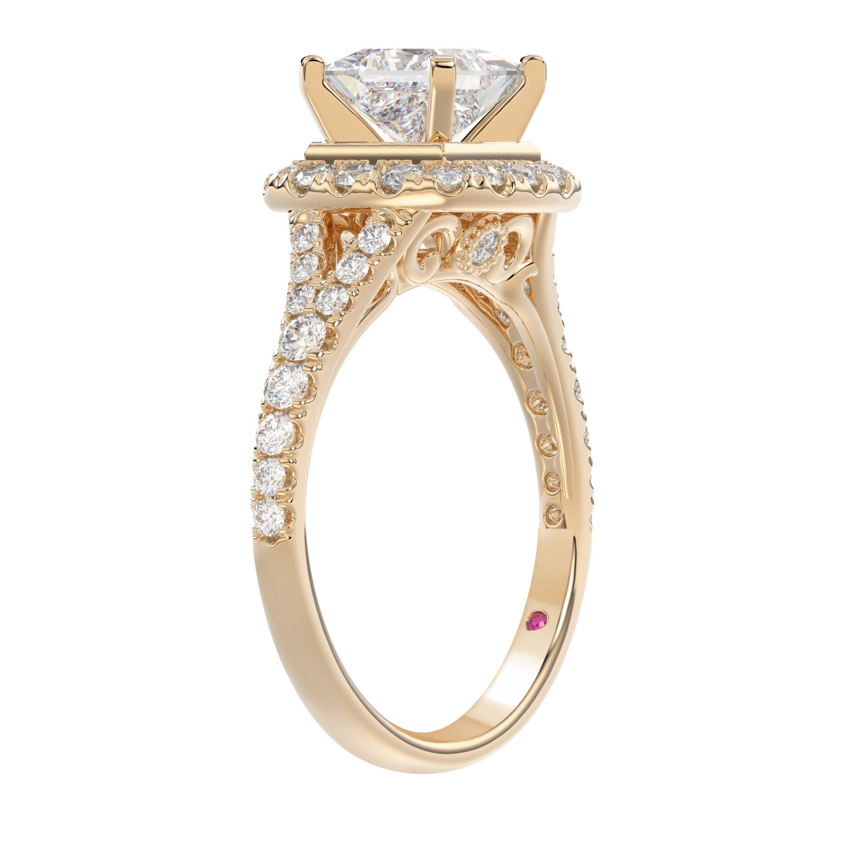14K ROSE GOLD 1CT ROUND DIAMOND LADIES SEMI MOUNT BRIDAL SET (CENTER STONE MOUNT PRINCESS DIAMOND 1.00CT)