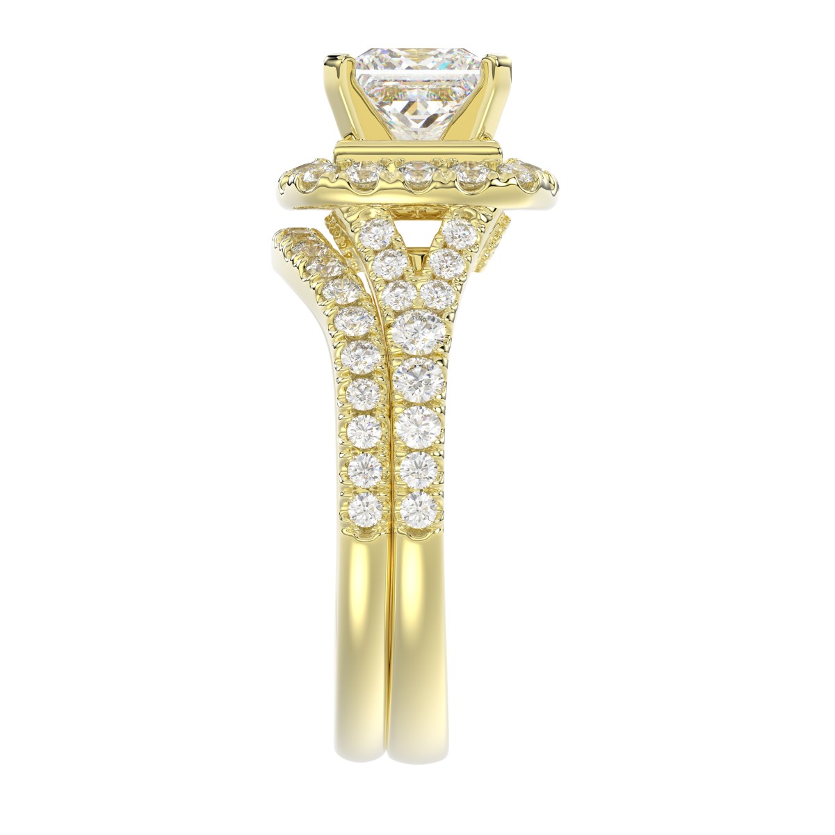 14K YELLOW GOLD 1CT ROUND DIAMOND LADIES SEMI MOUNT BRIDAL SET(CENTER STONE MOUNT PRINCESS DIAMOND 1CT)