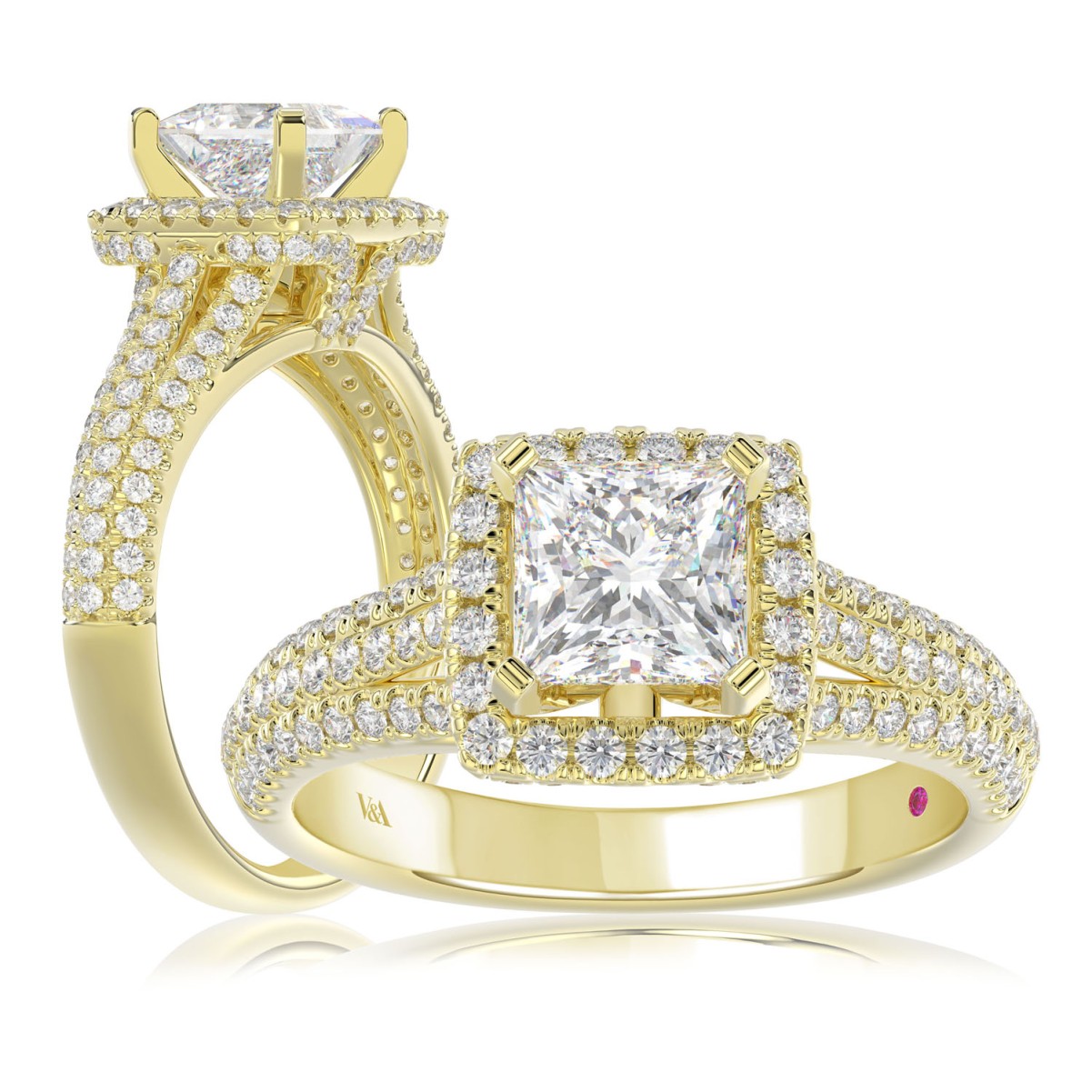 14K YELLOW GOLD 3/4CT ROUND DIAMOND LADIES SEMI MOUNT RING(CENTER STONE MOUNT PRINCESS DIAMOND 1CT)